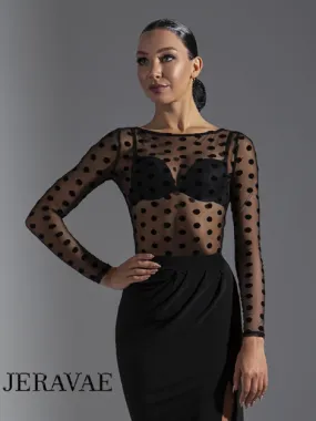 Long Sleeve Polka Dot Mesh Practice Top for Latin or Ballroom (No Bodysuit) PRA 605