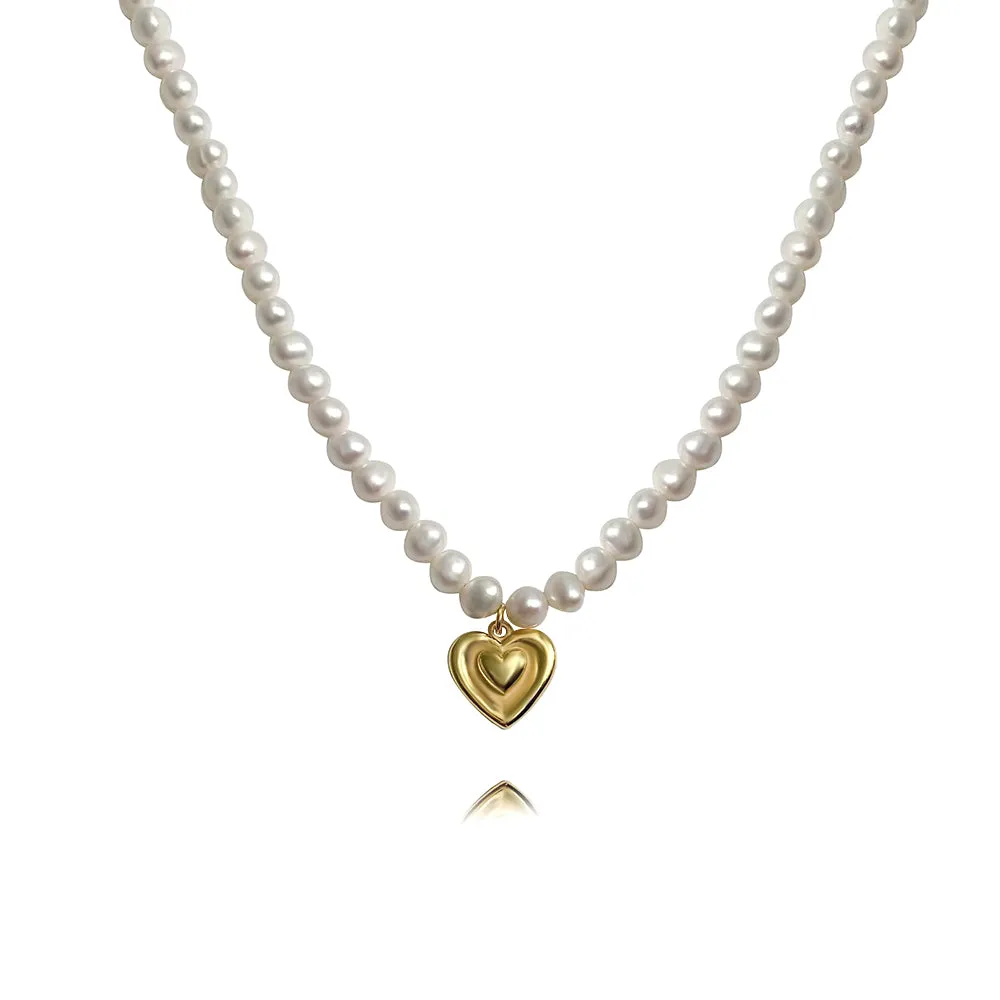 Love Pendant 925 Silver 6mm Real Pearl Necklace