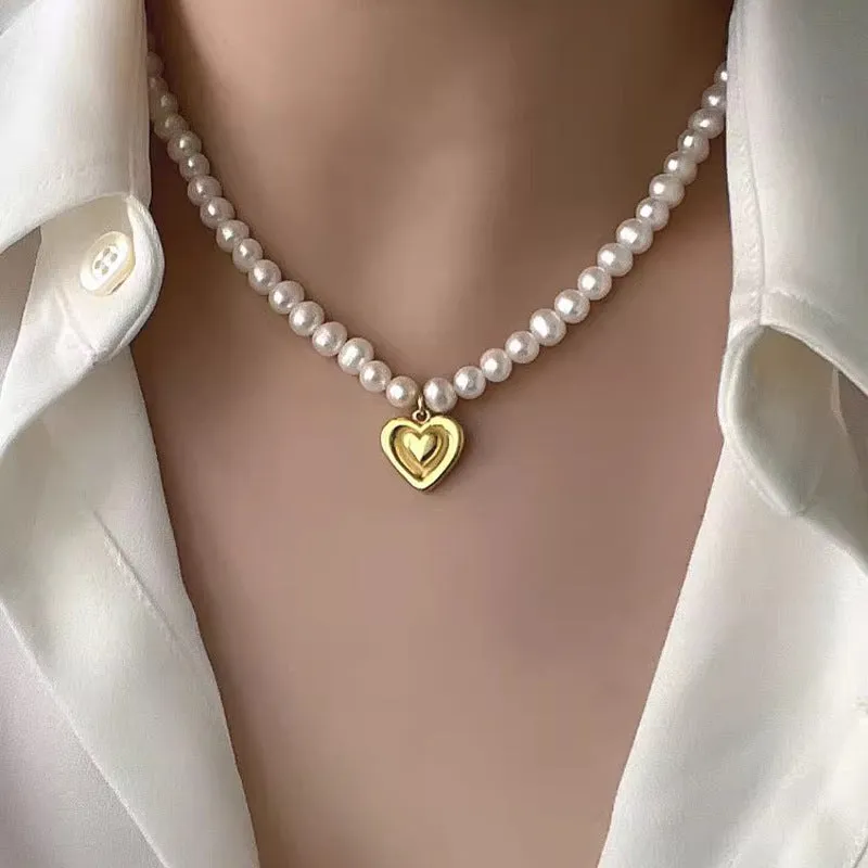 Love Pendant 925 Silver 6mm Real Pearl Necklace