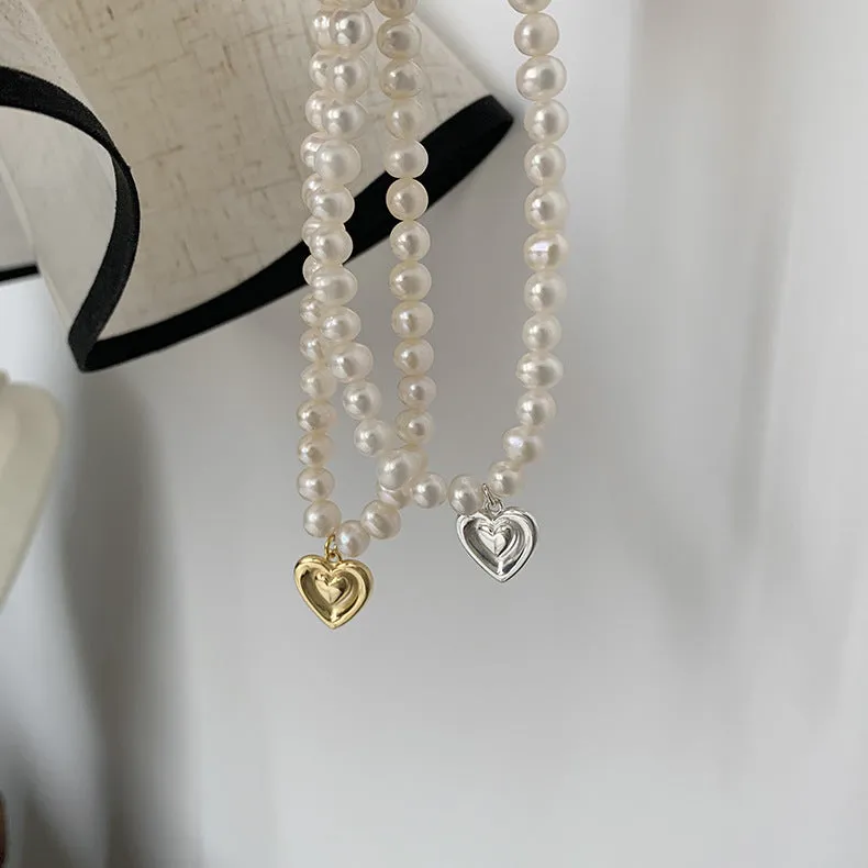 Love Pendant 925 Silver 6mm Real Pearl Necklace