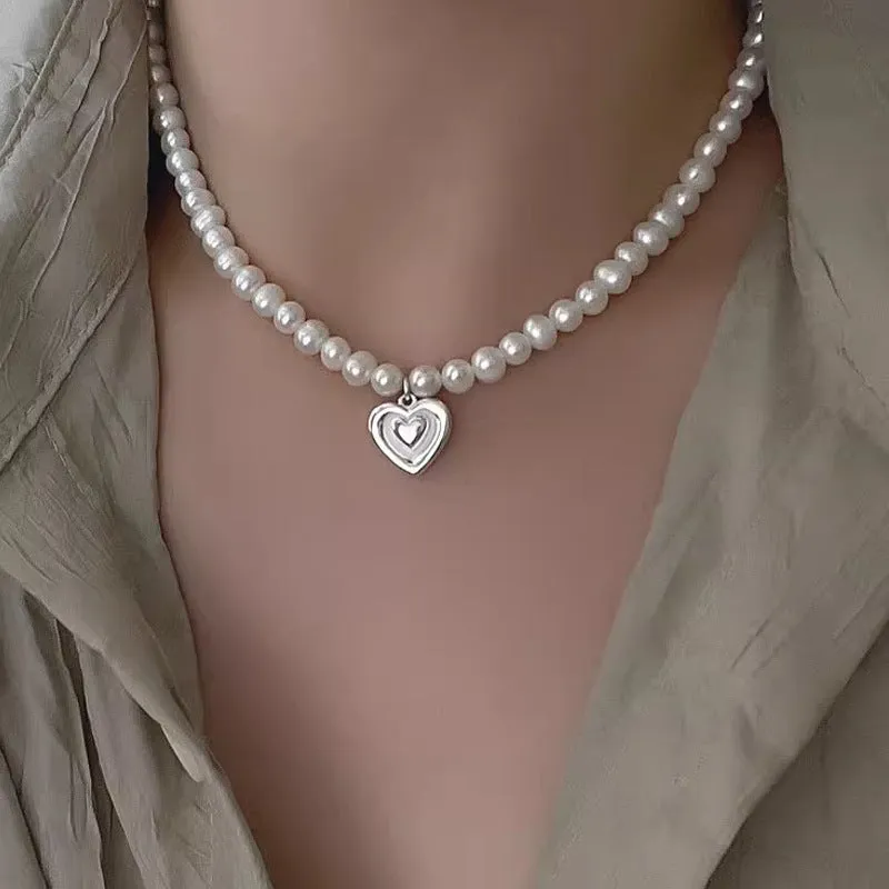 Love Pendant 925 Silver 6mm Real Pearl Necklace