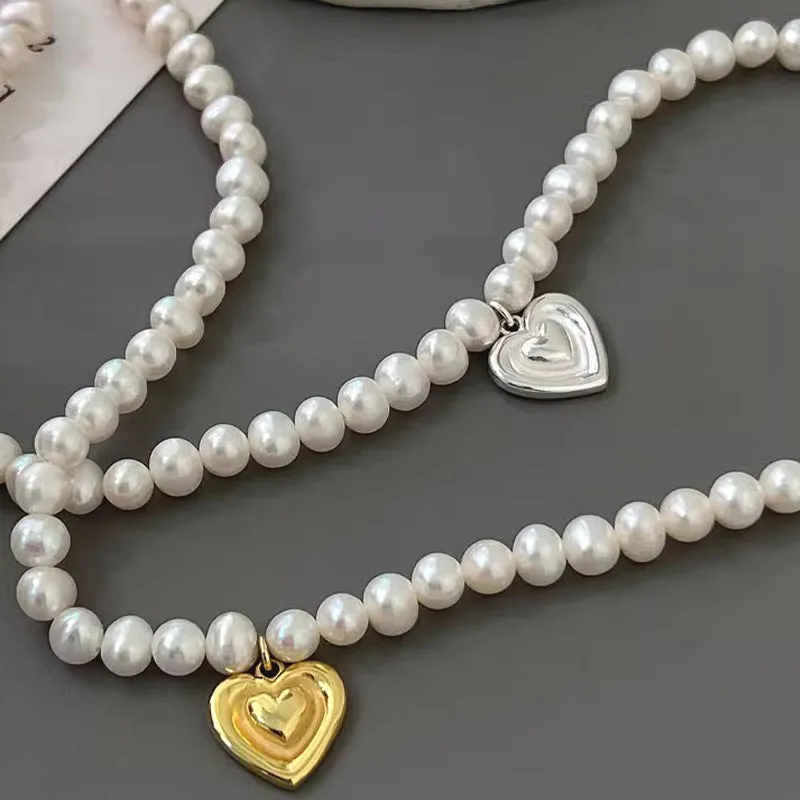 Love Pendant 925 Silver 6mm Real Pearl Necklace