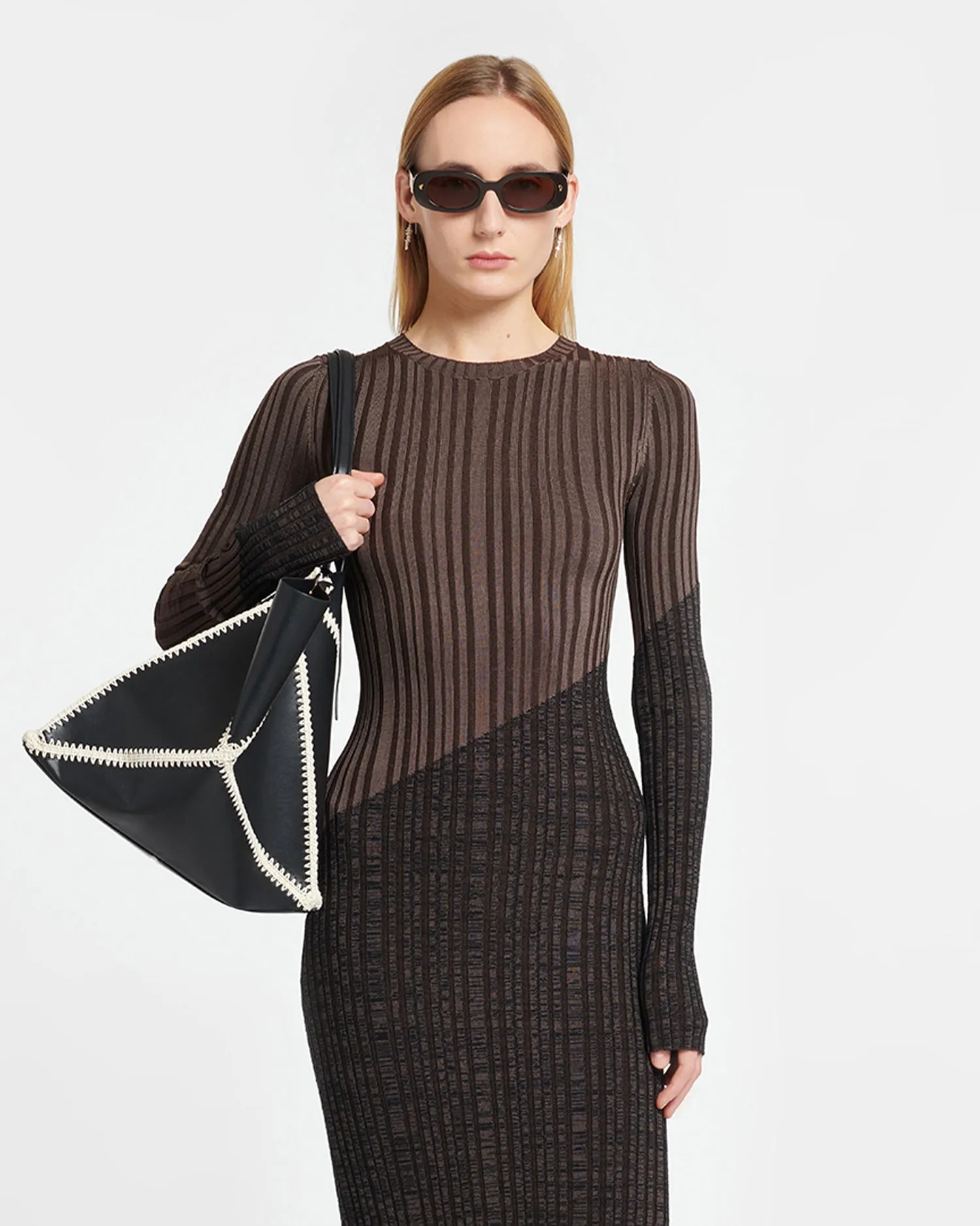 Maeron - Ribbed Merino Wool Dress - Fossil/Black