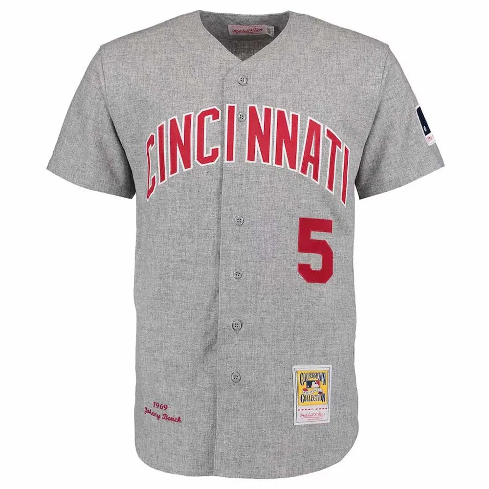 Men's Cincinnati Reds Johnny Bench Cooperstown Collection Jersey - Gray