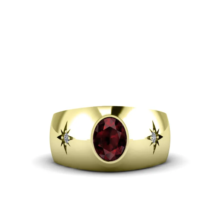 Men's Ruby and Diamond Ring in 18K Yellow Gold Gents Gemstone Jewelry Birthday Gift