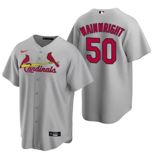 Mens St. Louis Cardinals Adam Wainwright Cool Base Replica Jersey Grey