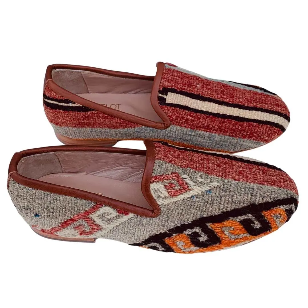 Men's Turkish Kilim Loafers | Muted Red/Orange & Grey