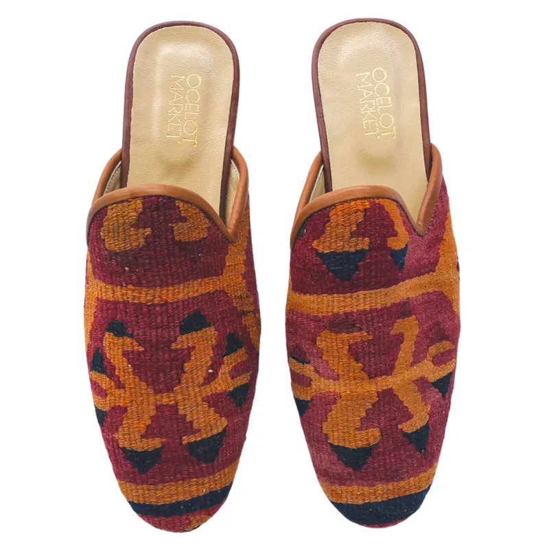 Men's Turkish Kilim Mule 12 - Rust, Mustard, Black