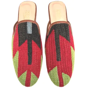 Men's Turkish Kilim Mule Red, Green, and Black