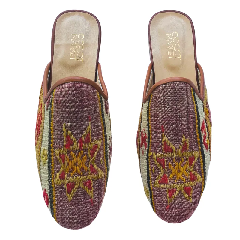 Men's Turkish Kilim Mule - Washed Maroon, Beige, Yellow