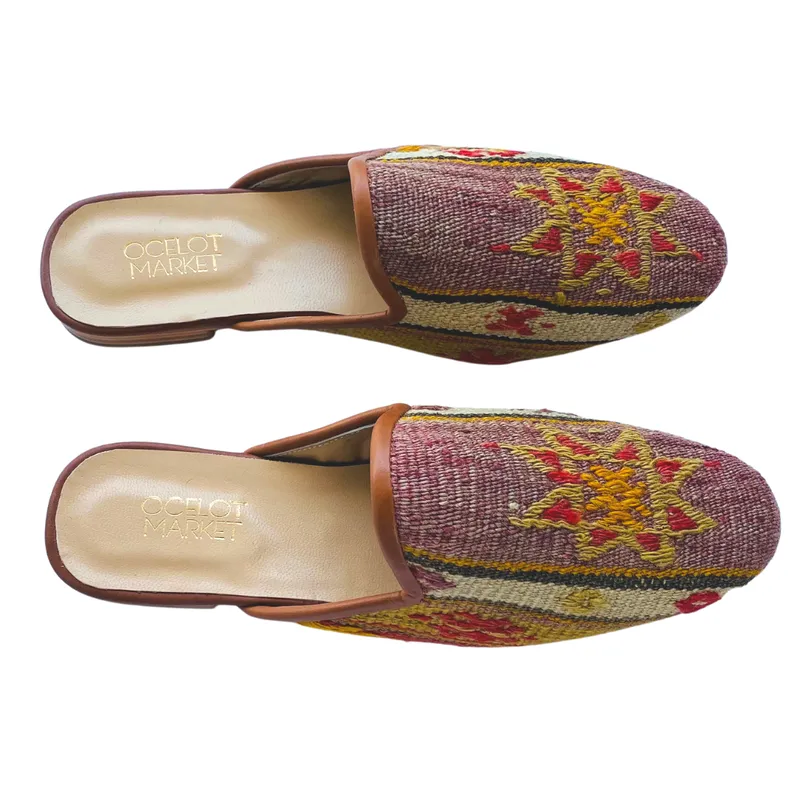 Men's Turkish Kilim Mule - Washed Maroon, Beige, Yellow