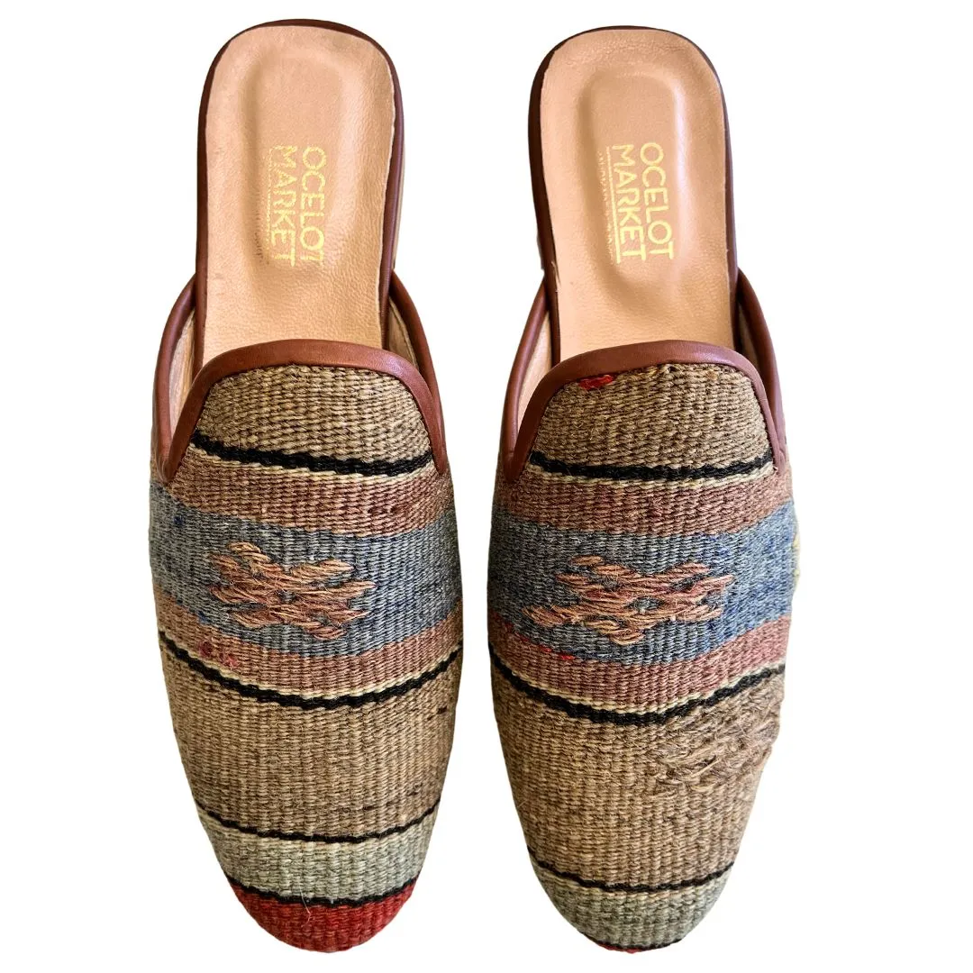 Men's Turkish Kilim Mules | Tan Striped