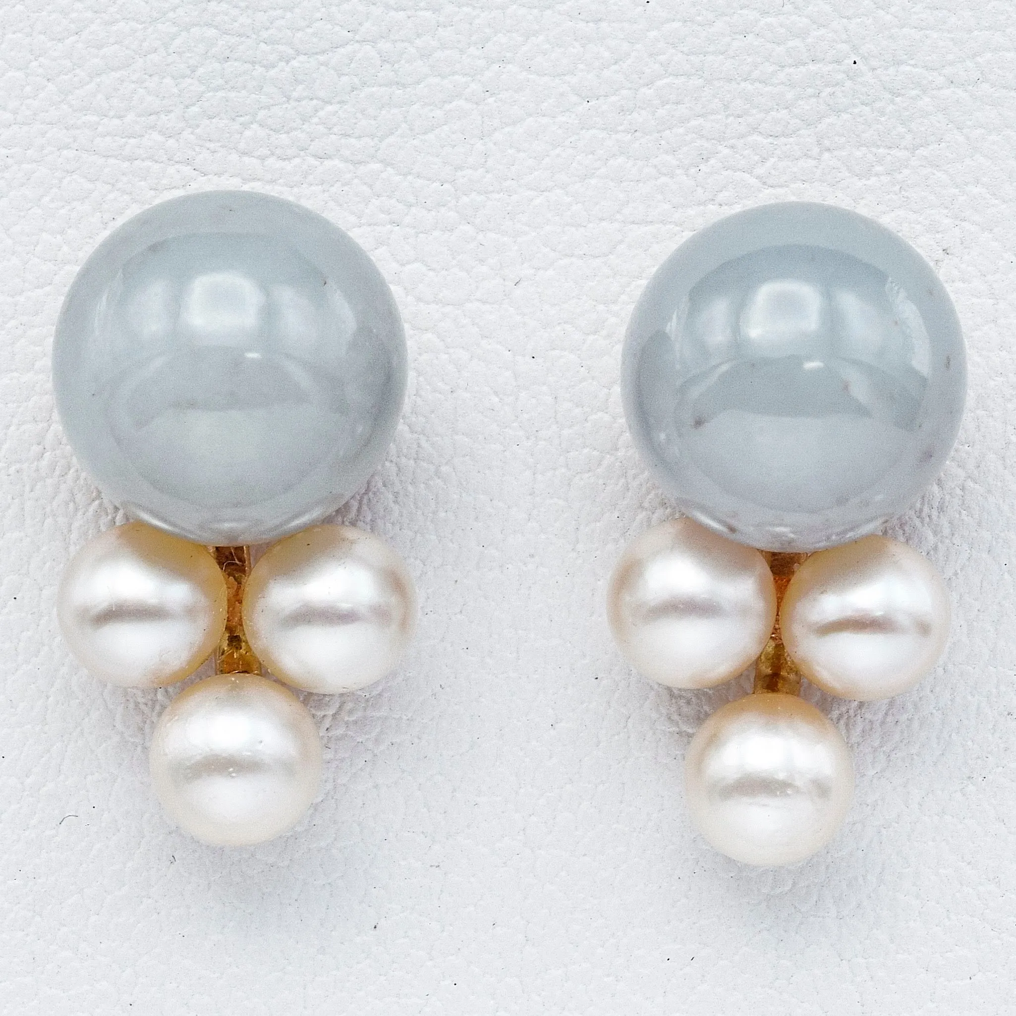 Ming's 14K Yellow Gold Green Jade & Sea Pearl Cluster Stud Earrings