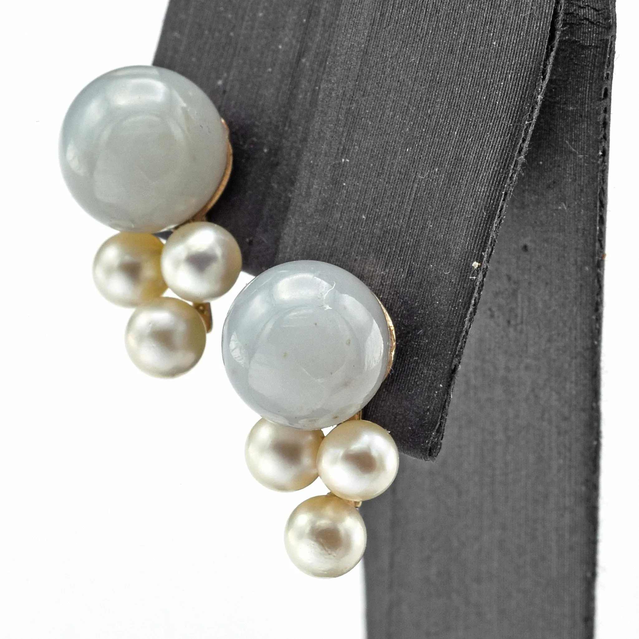 Ming's 14K Yellow Gold Green Jade & Sea Pearl Cluster Stud Earrings