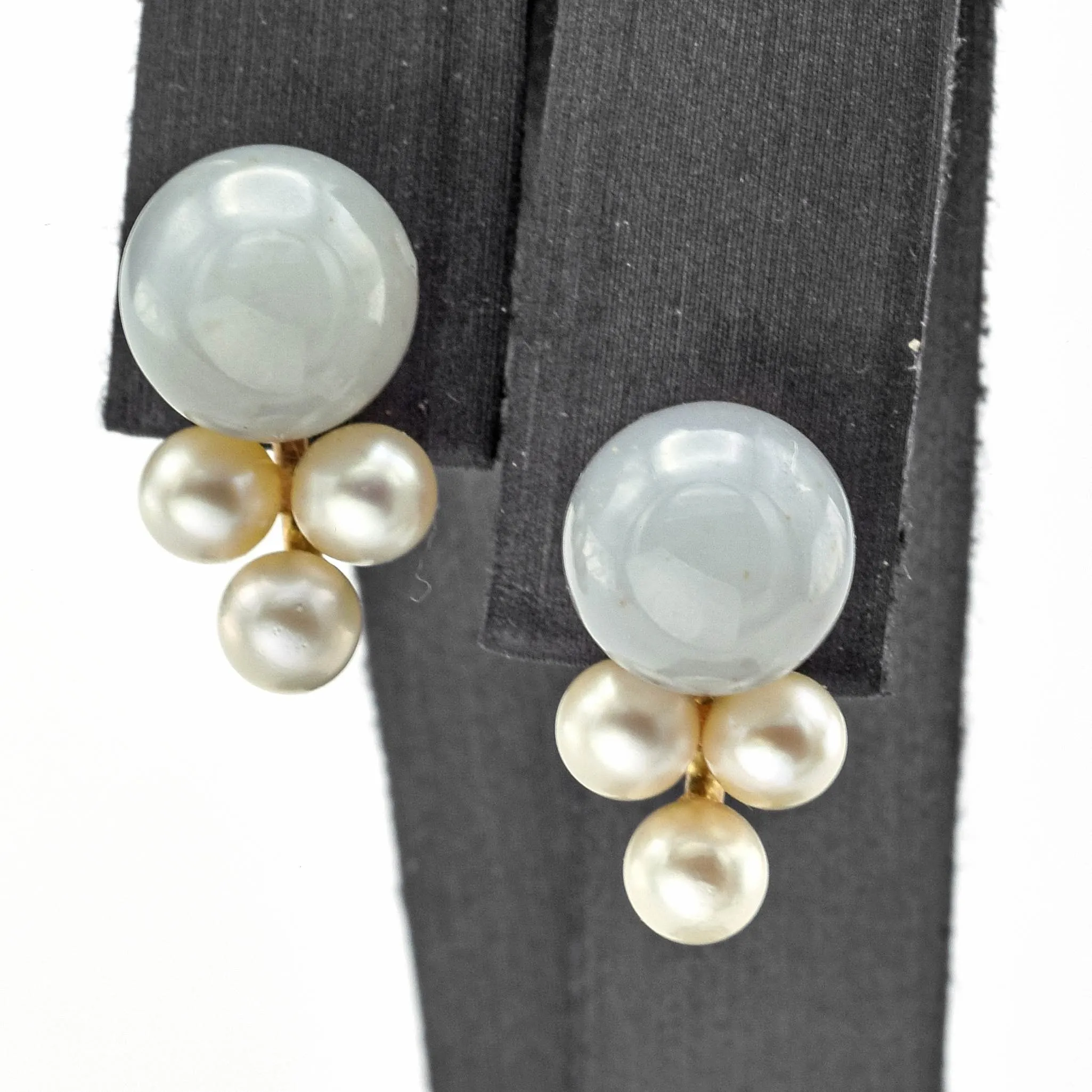 Ming's 14K Yellow Gold Green Jade & Sea Pearl Cluster Stud Earrings