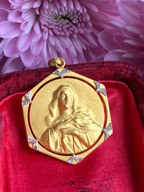 Mother Mary Art Deco Diamond Medal Pendant