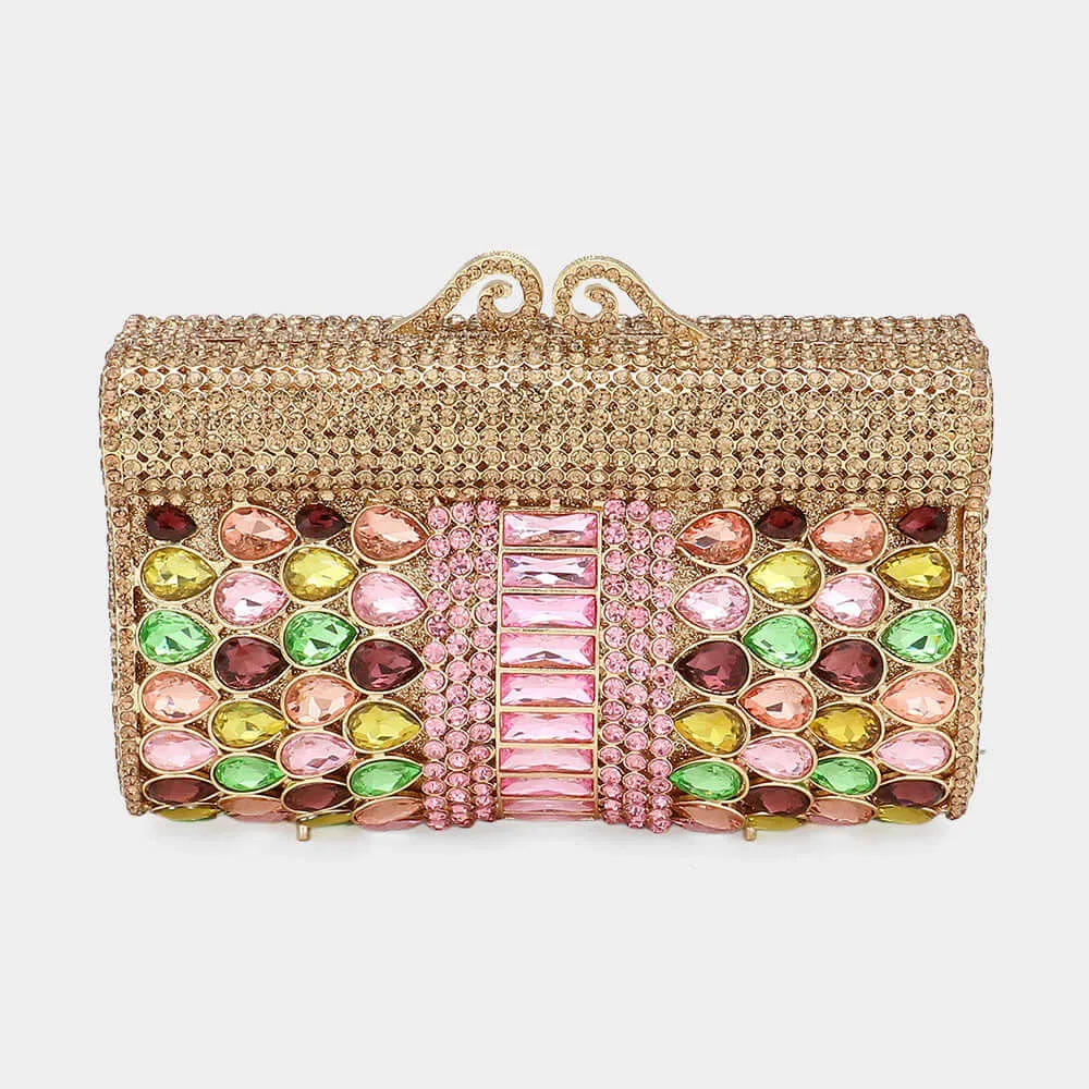 Multi Teardrop Stone Cluster Embellished Bling Clutch Shoulder Bag