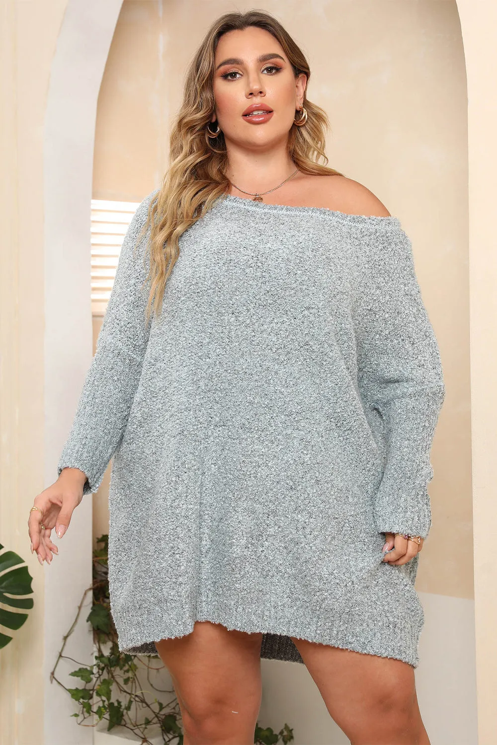 Plus Size Off-Shoulder Long Sleeve Sweater