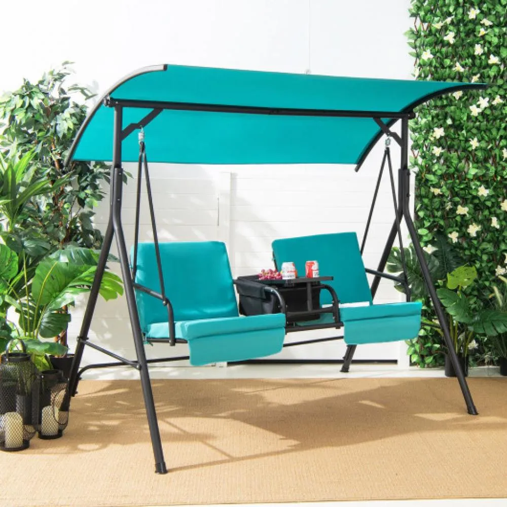 Porch Swing Chair with Adjustable Canopy-Turquoise