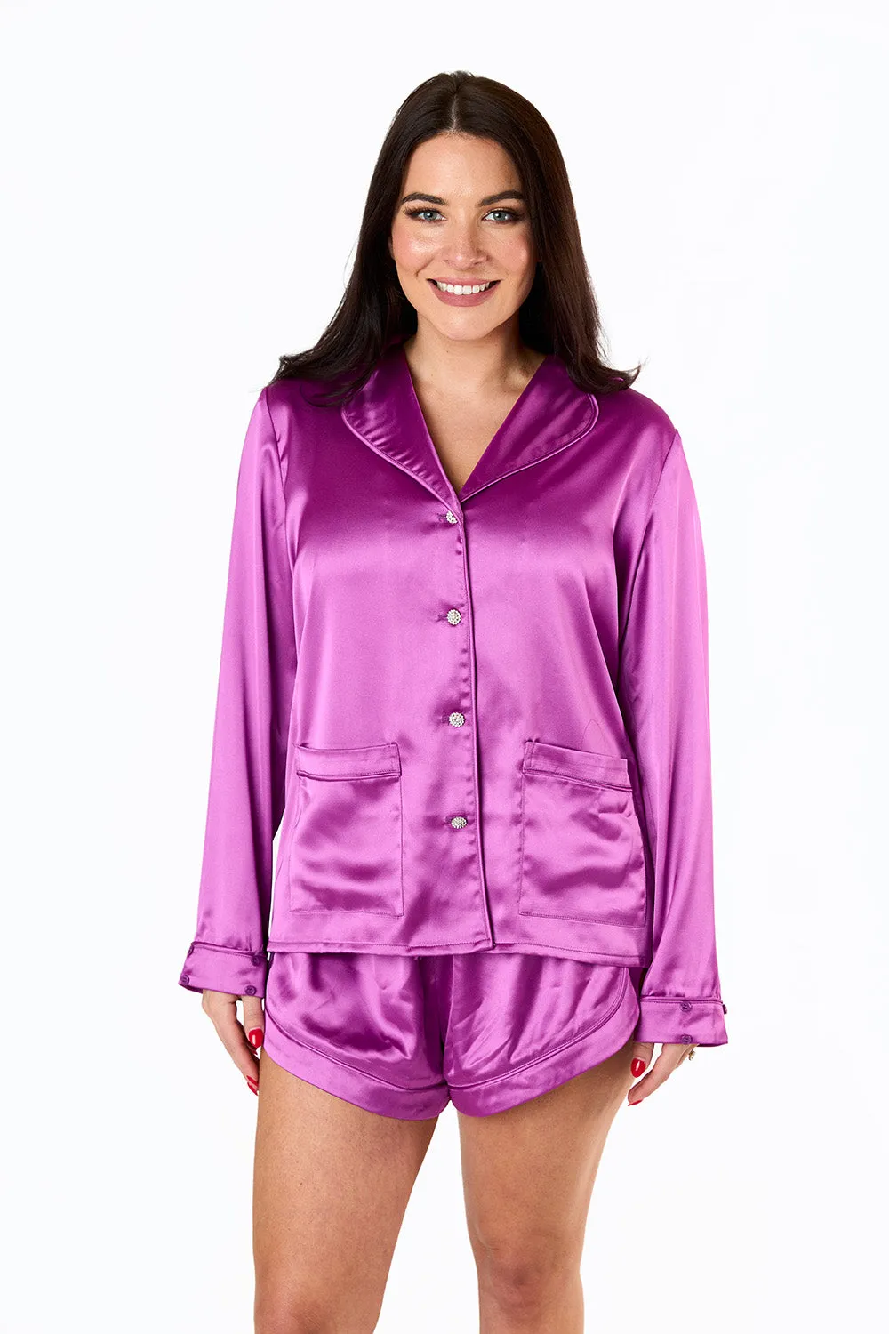 Prescott Feather Trim Pajama Set - Purple