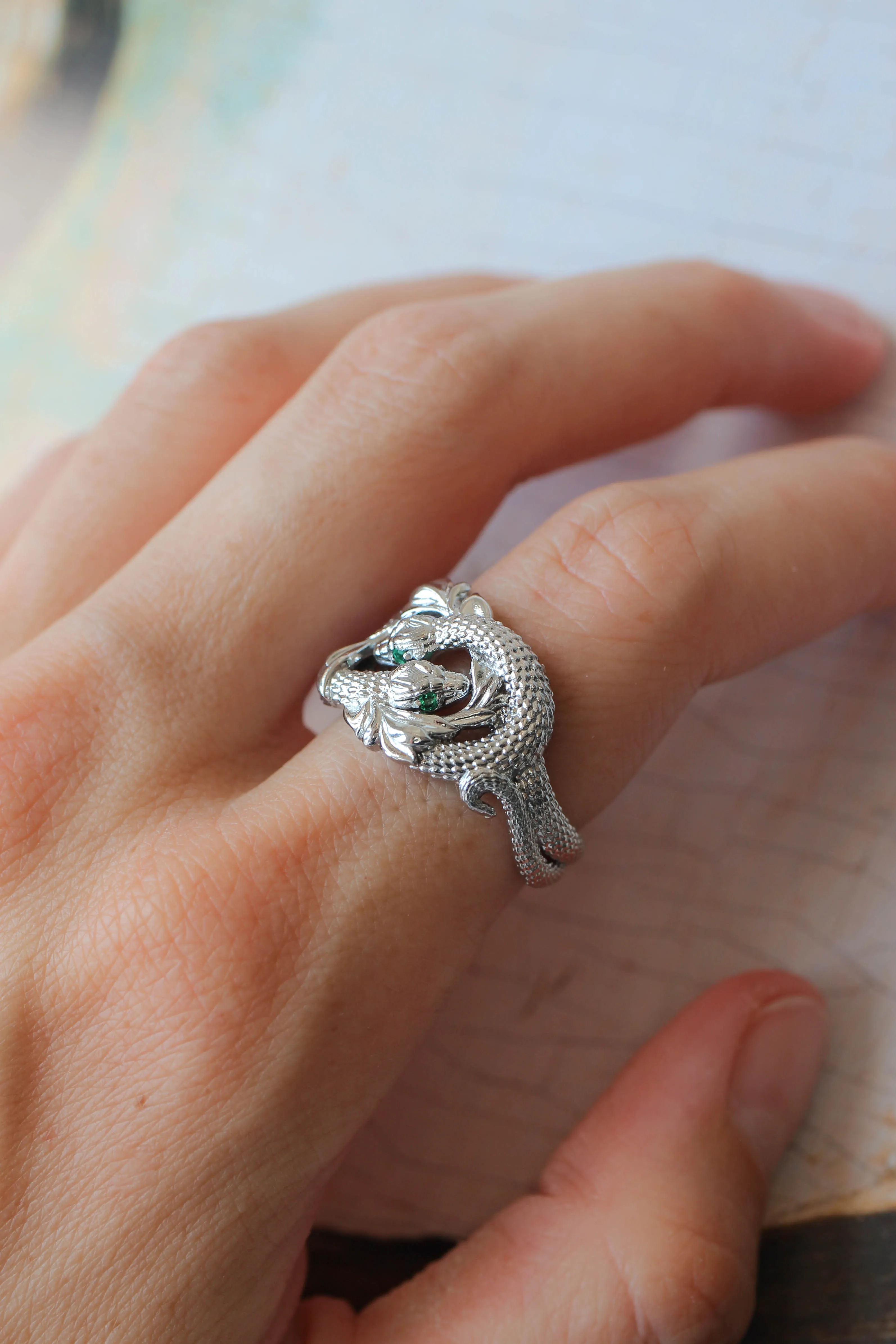 Ring of Barahir, two snakes statement ring