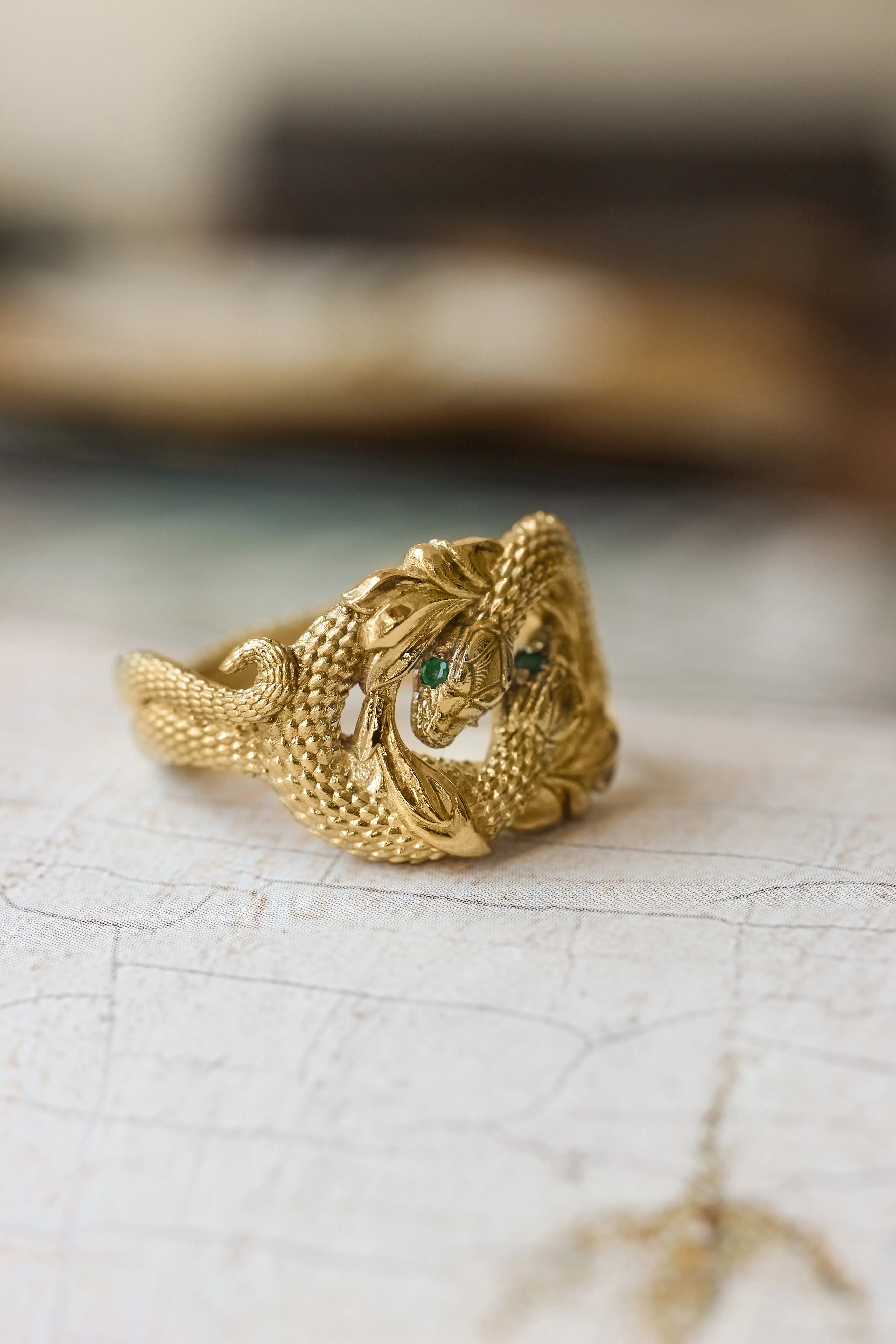 Ring of Barahir, two snakes statement ring