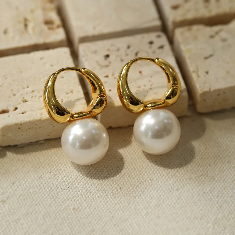 Round Hoop Man-Made Pearl Earrings