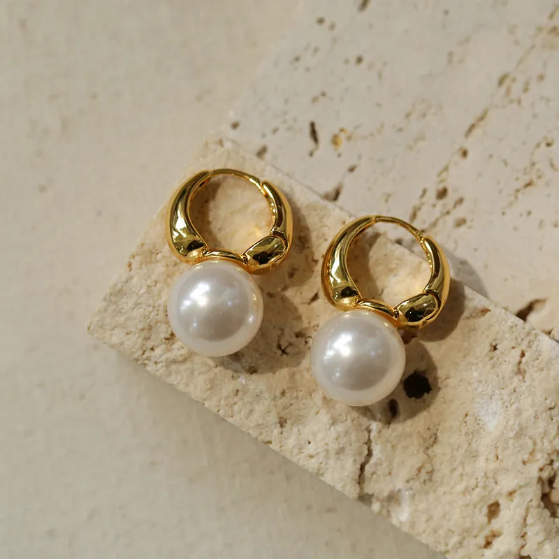 Round Hoop Man-Made Pearl Earrings