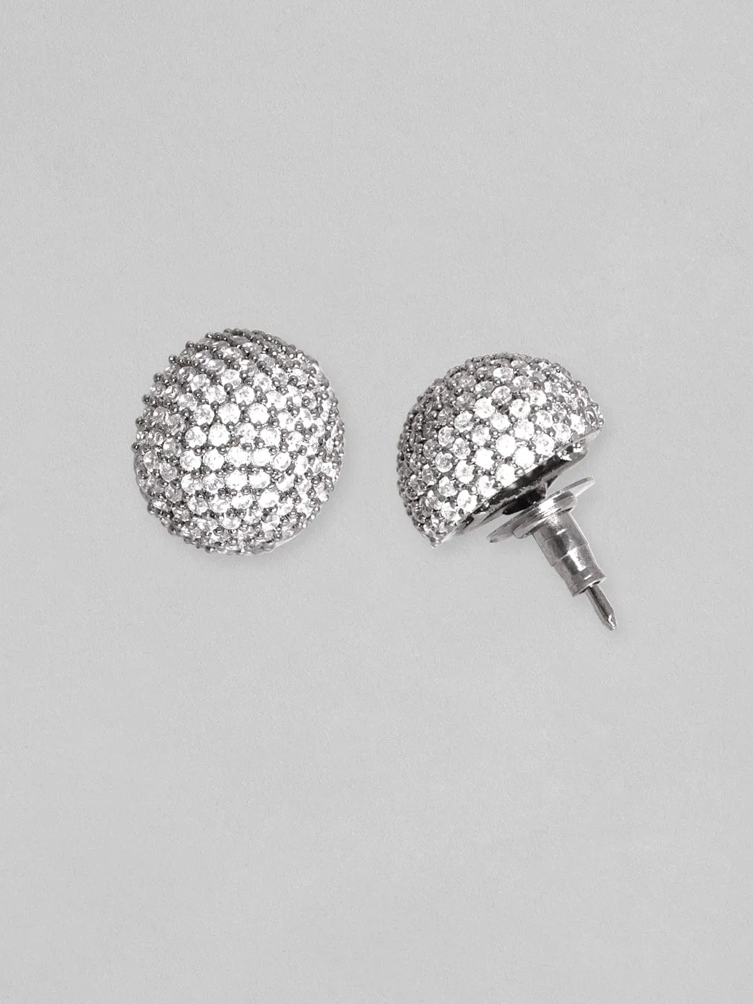 Rubans Antique Gold Finish White Pave Zirconia Minimal Stud Earrings