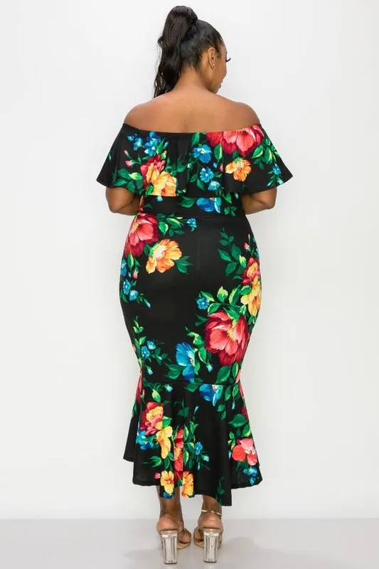 Salsa Off Shoulder Ruffled Midi Dress