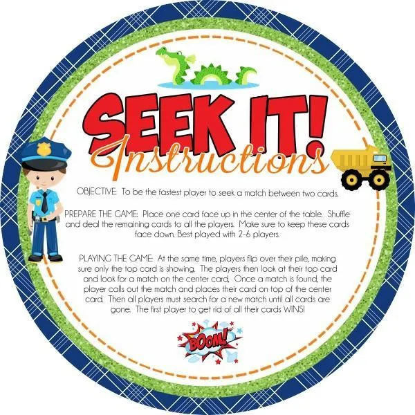 SEEK IT! {Just for Boys} PRINTABLE Matching Game