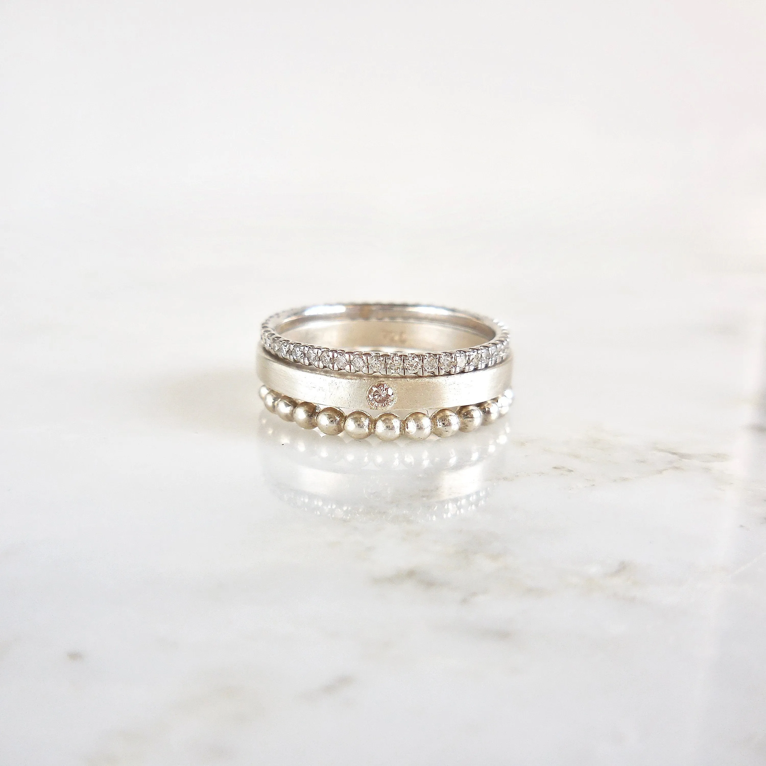 Silver Diamond Stack Ring - Sterling Silver Diamond Bands - Affordable Diamond Bands