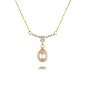 Silver Freshwater Pearl Pendant Necklace with CZ Diamonds