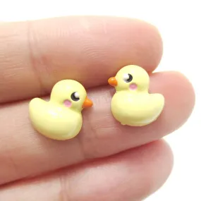 Small Yellow Rubber Ducky Shaped Stud Earrings | Animal Jewelry