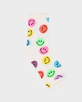 Smiley All Over Print Multi Colour White Socks