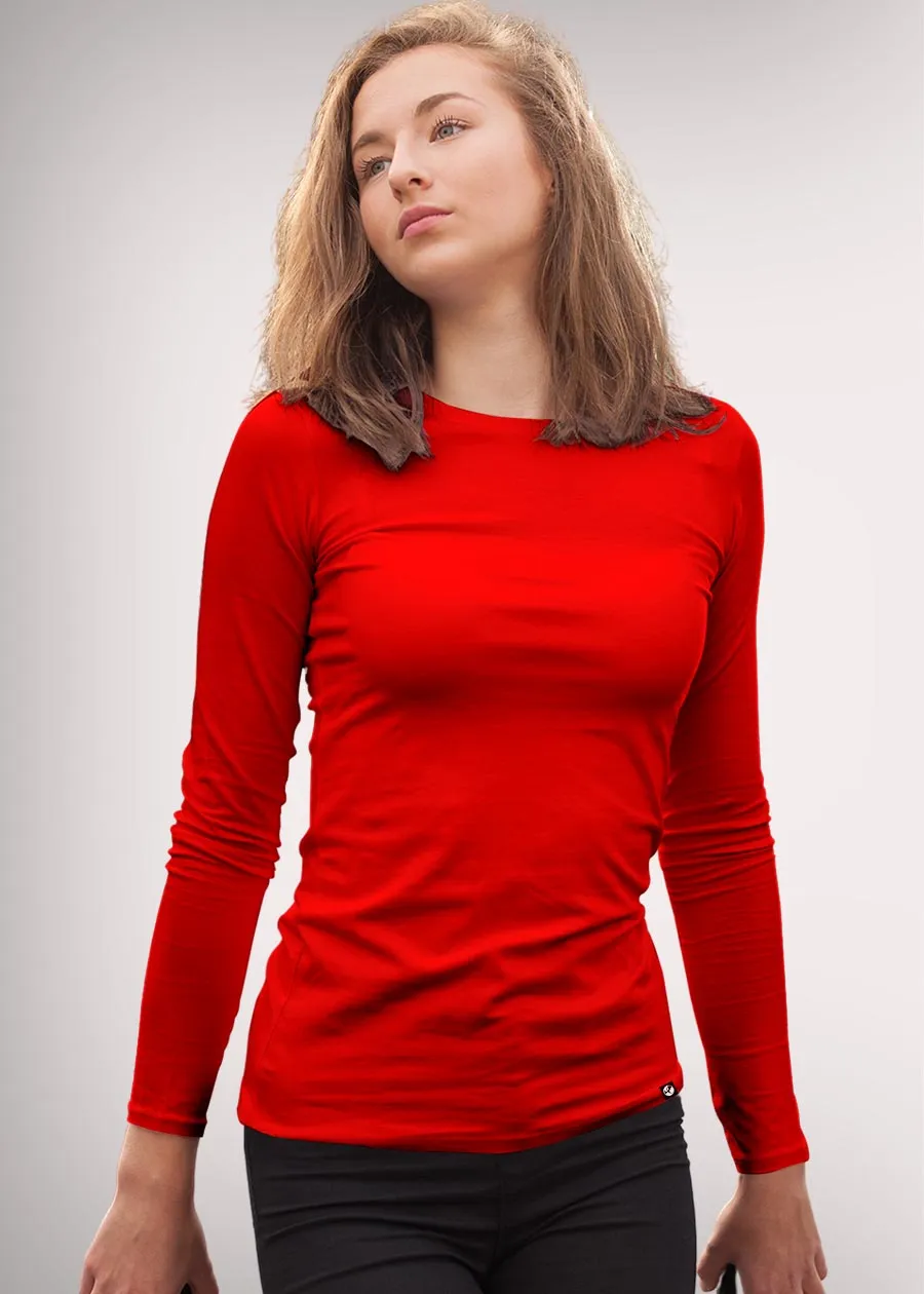 Solid Women Full Sleeve T-Shirt - Candy Red