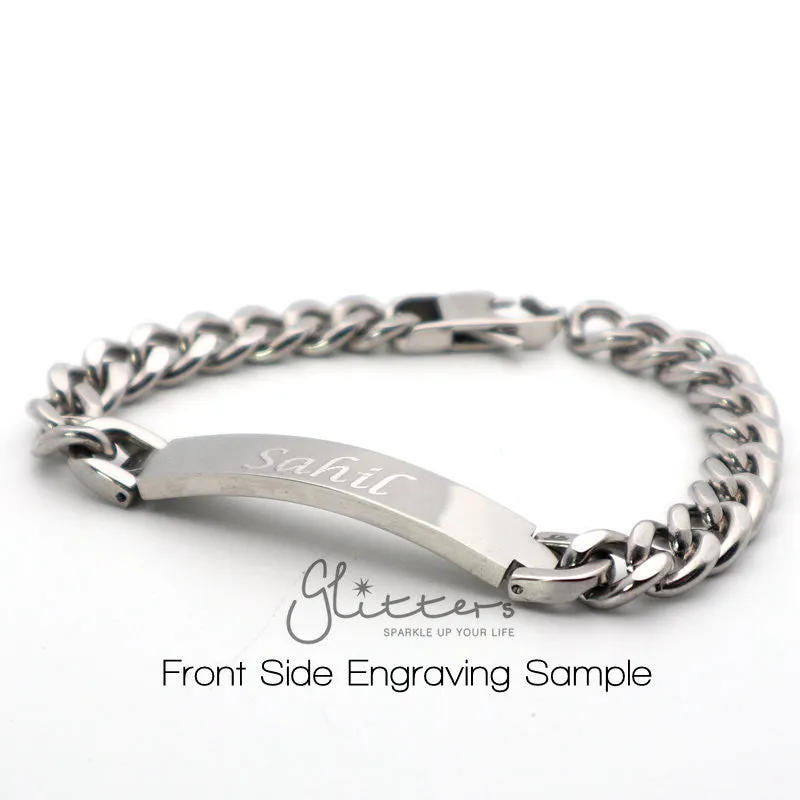 Stainless Steel Men's ID Bracelet with Cubic Zirconia Cross   Engraving