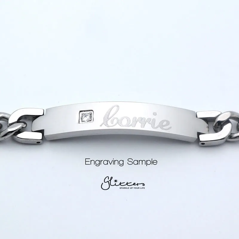 Stainless Steel Men's ID Bracelet with Cubic Zirconia Cross   Engraving