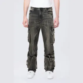 Straight Cargo Strap Jeans - Black Dust