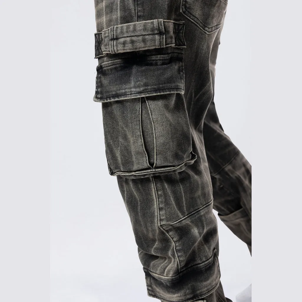 Straight Cargo Strap Jeans - Black Dust