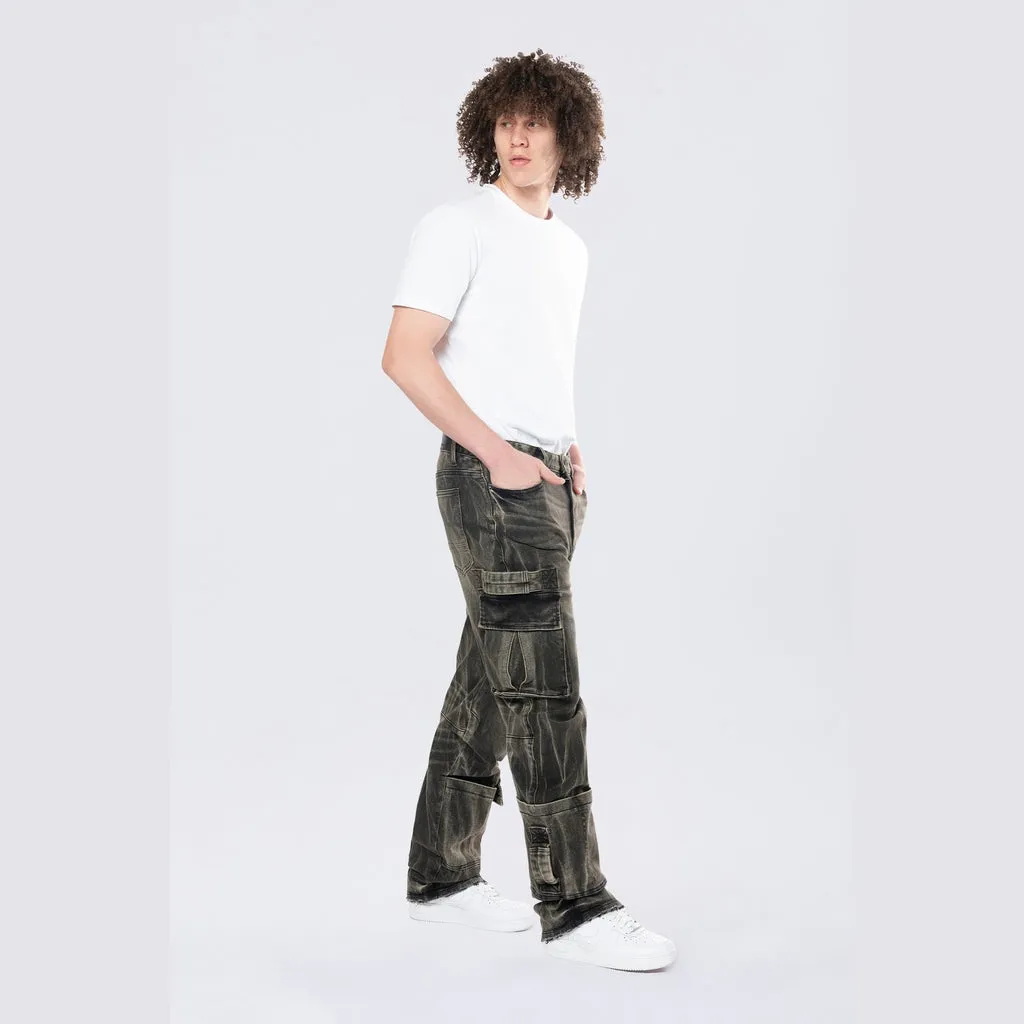 Straight Cargo Strap Jeans - Black Dust