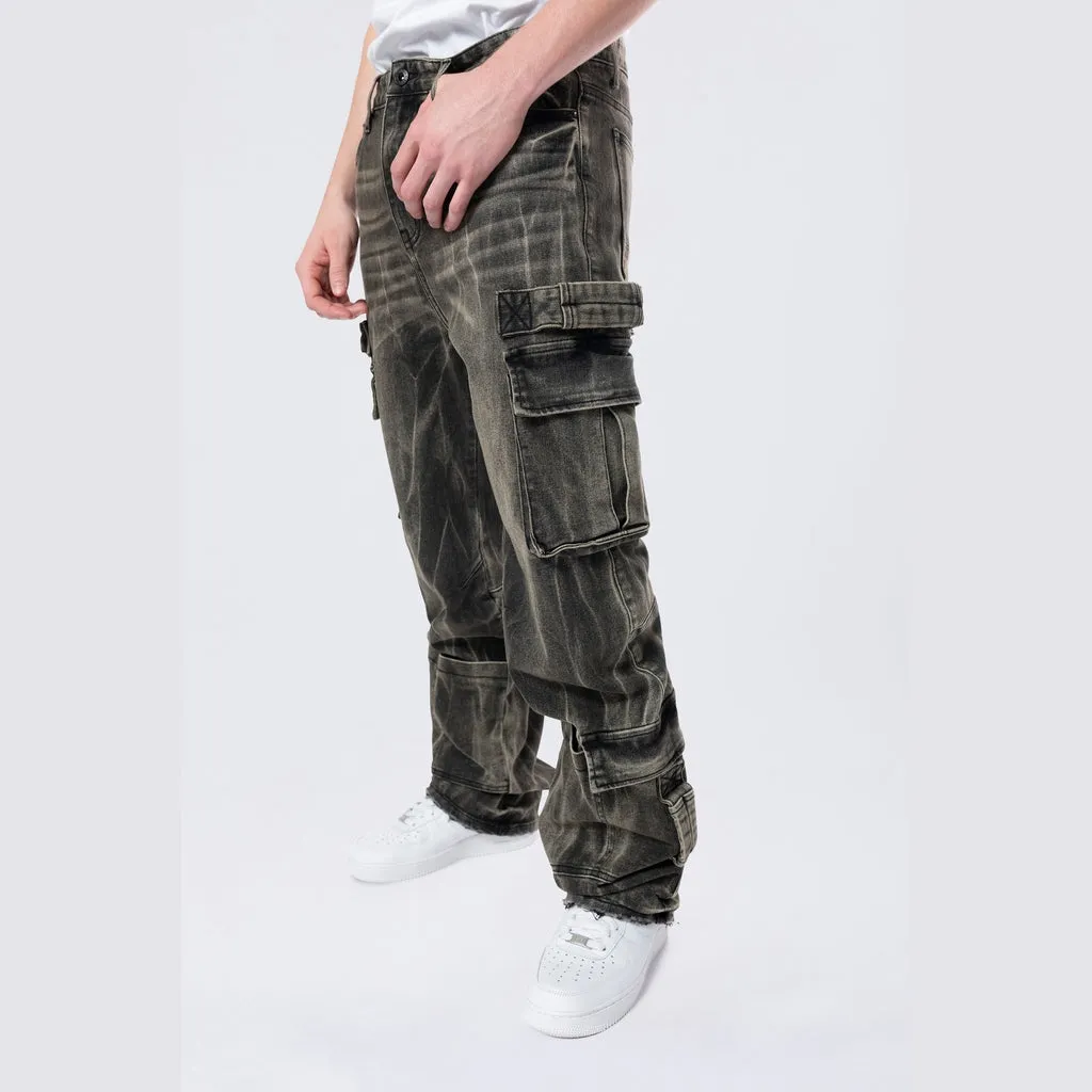 Straight Cargo Strap Jeans - Black Dust