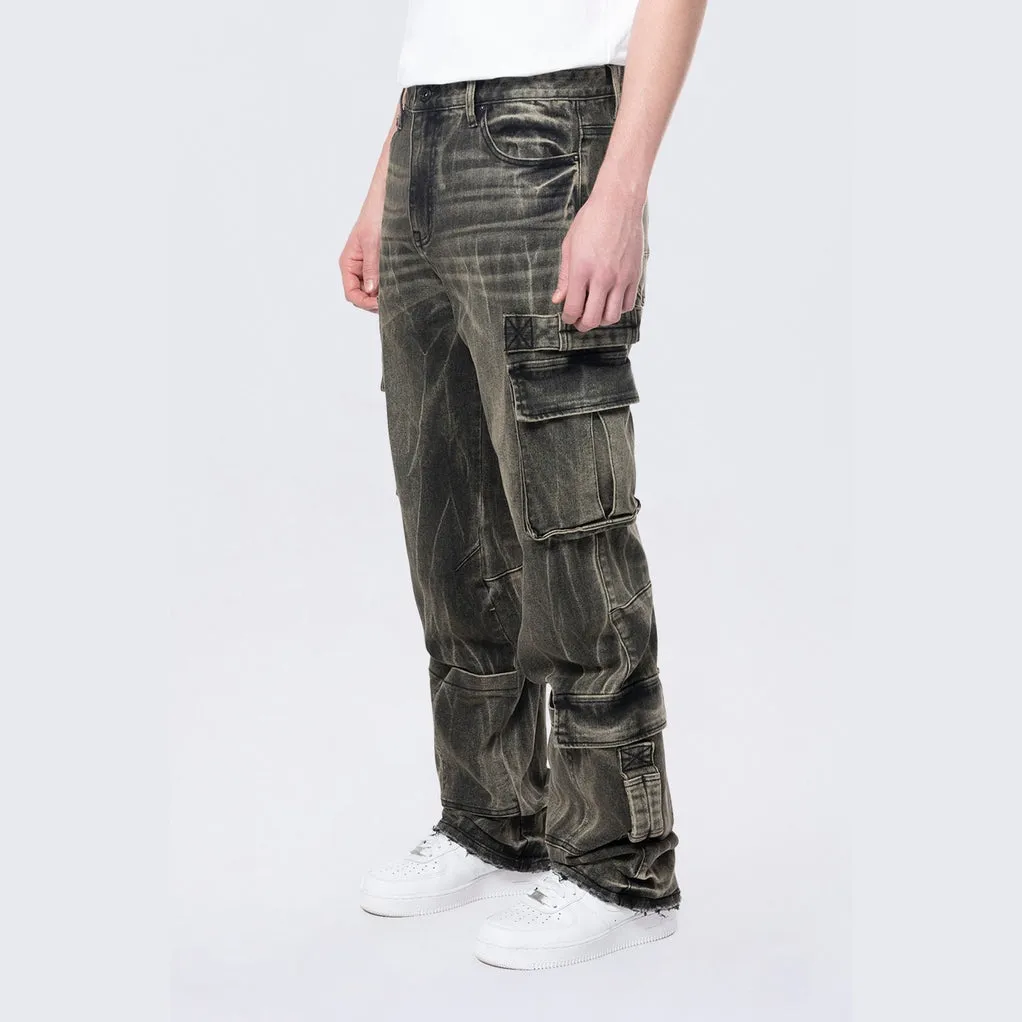 Straight Cargo Strap Jeans - Black Dust