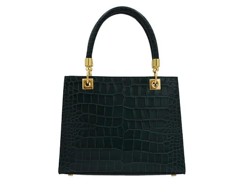 Sylphide Orinoco 'Croc' Print Calf Leather Handbag - Dark Green