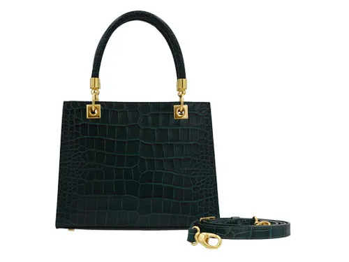 Sylphide Orinoco 'Croc' Print Calf Leather Handbag - Dark Green