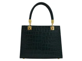 Sylphide Orinoco 'Croc' Print Calf Leather Handbag - Dark Green