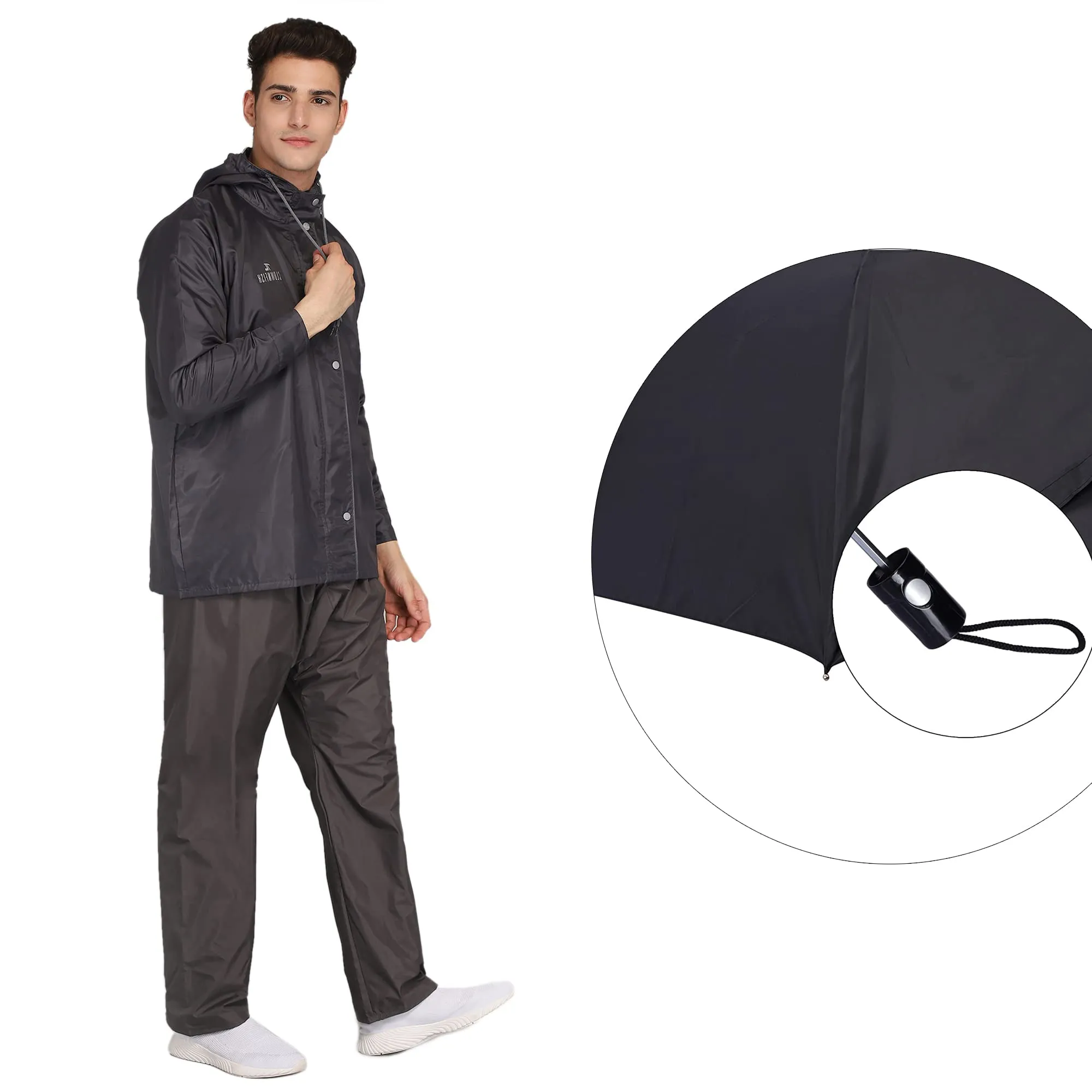 THE CLOWNFISH Combo Of Rain Coat for Men Waterproof Polyester (Grey 4XL) Umbrella Savior Series 3 Fold Waterproof Polyester (Black)