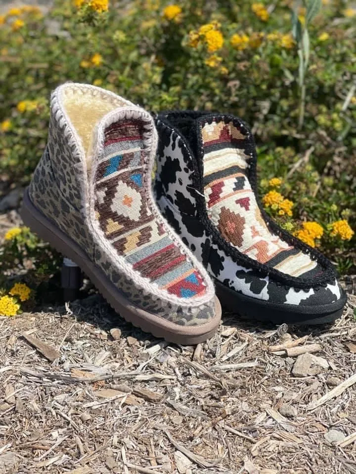 The Cozy Sherpa Brown Tribal Leopard Moc Shoe