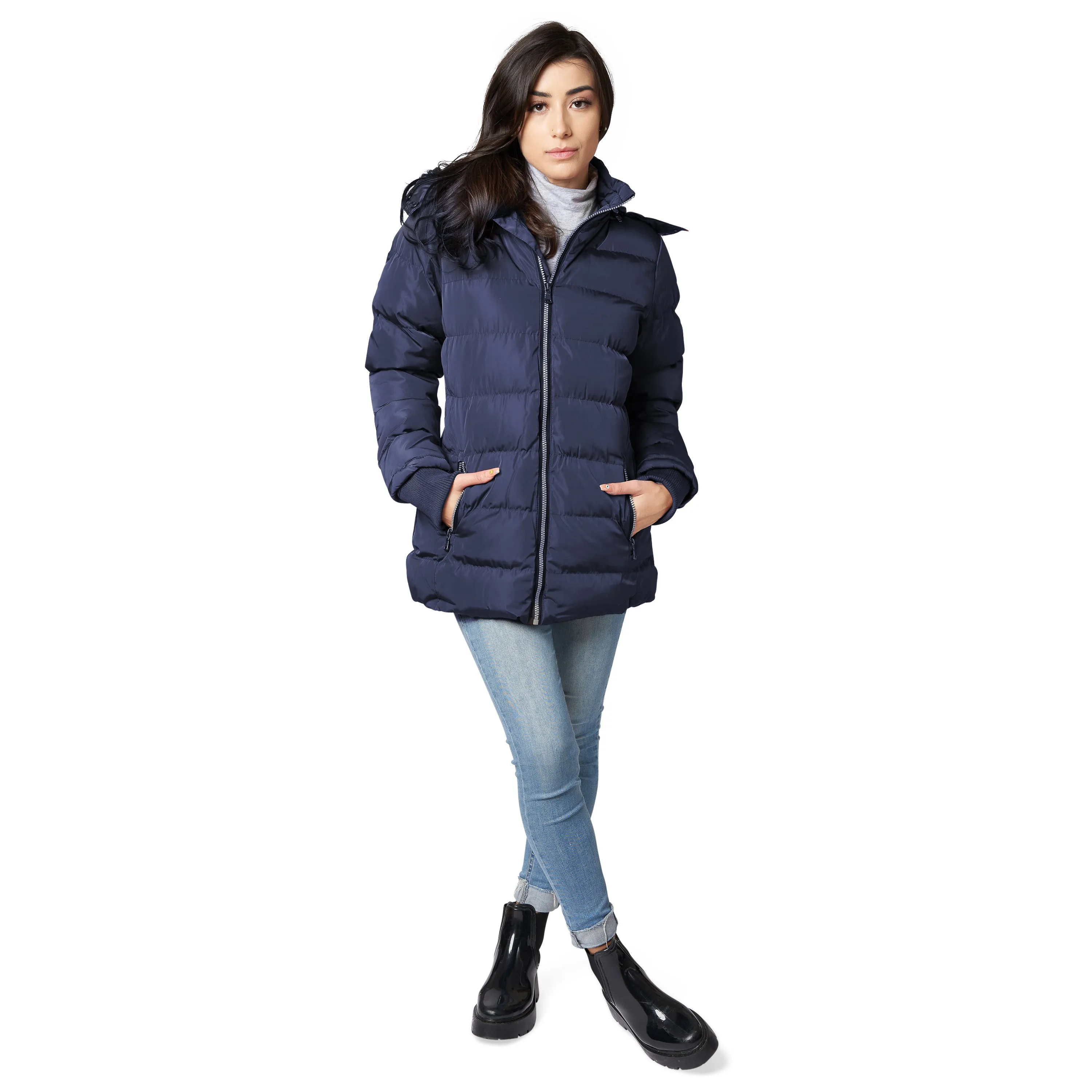 THE WHOLE SHEBANG Women Coat Vegan Down Puffer with Faux-Fur Detachable Hood