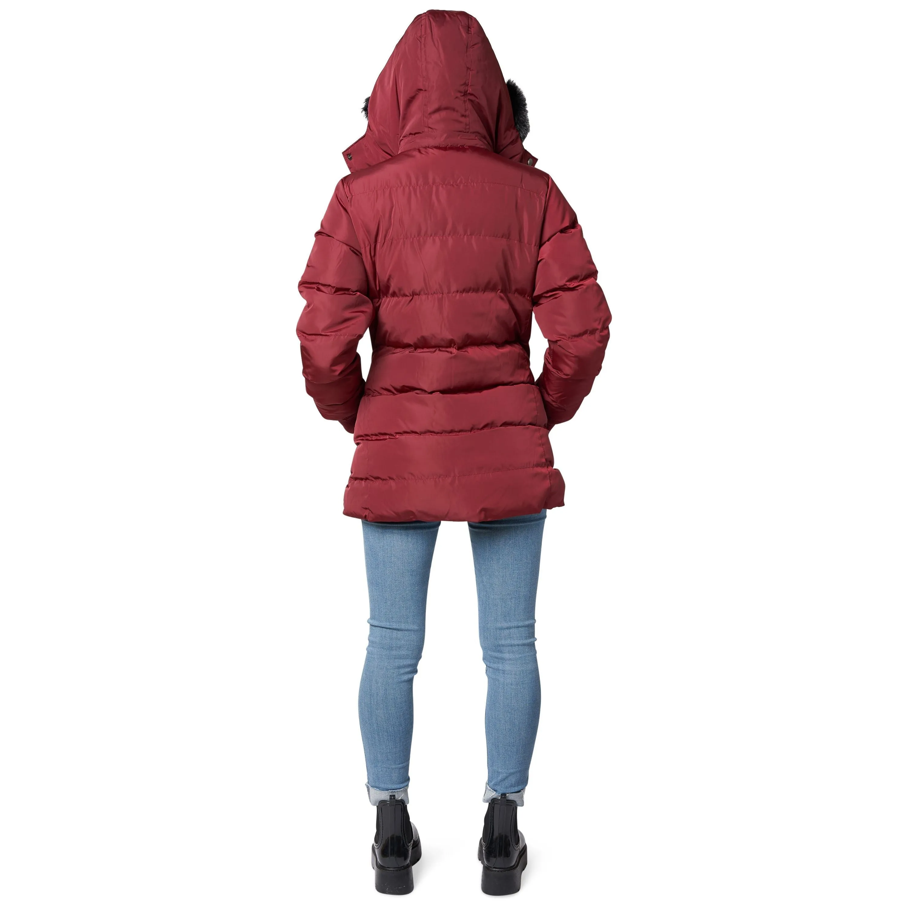 THE WHOLE SHEBANG Women Coat Vegan Down Puffer with Faux-Fur Detachable Hood